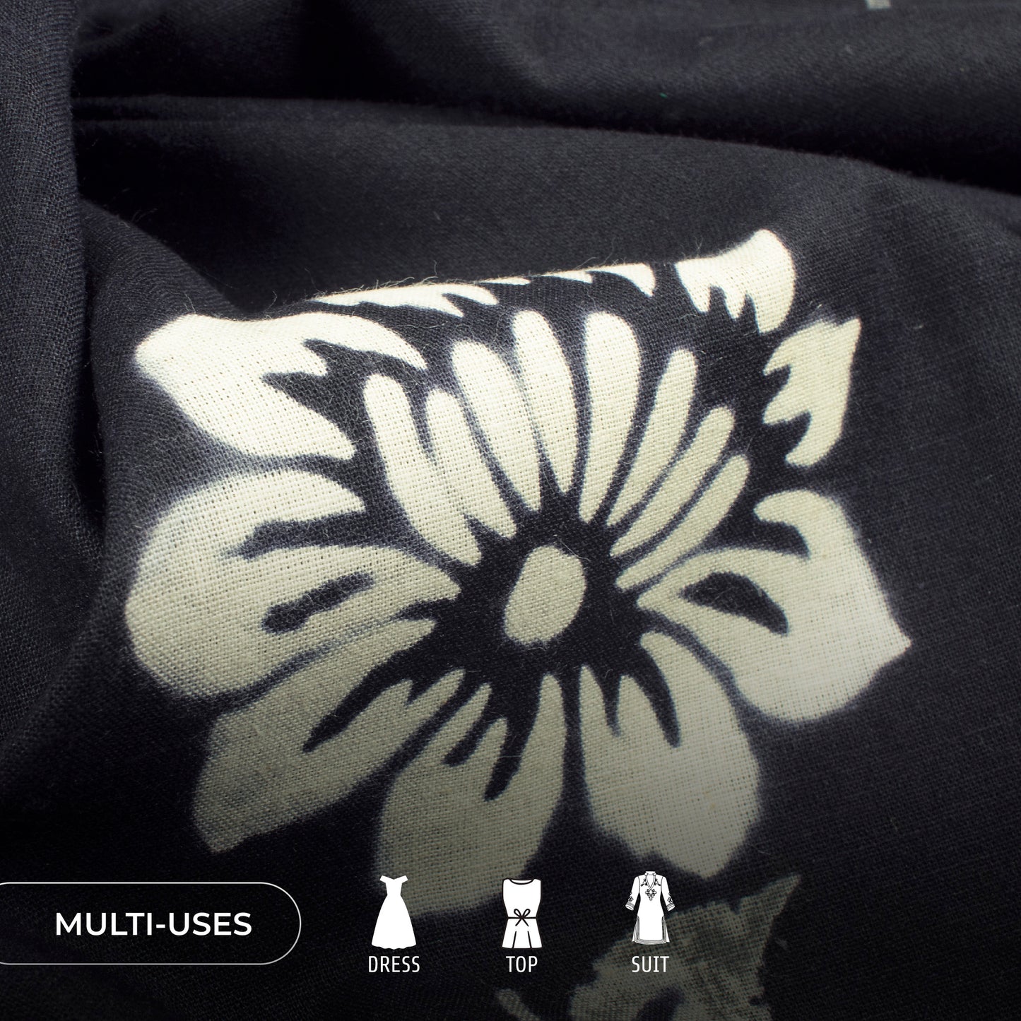 Floral Monochrome Handblock Pure Cotton Fabric