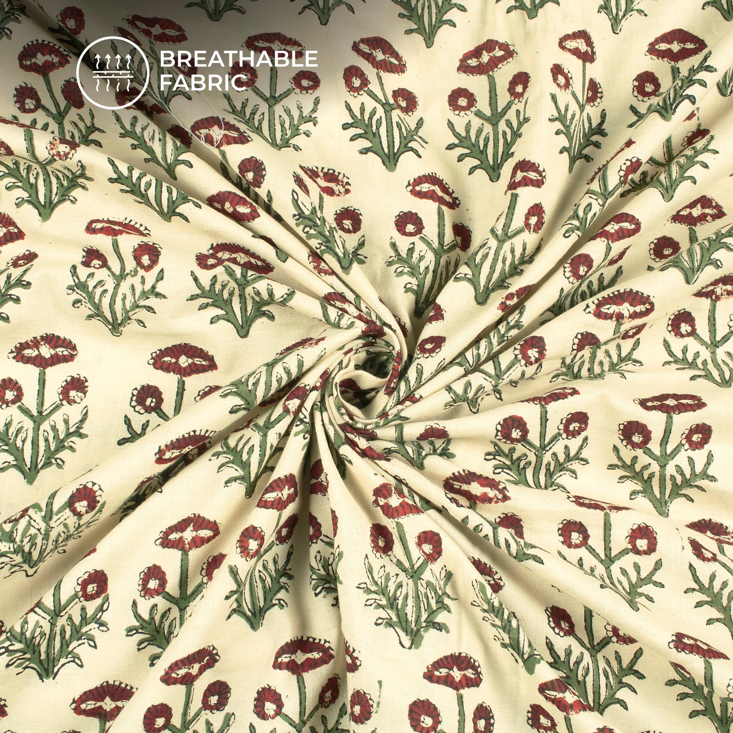 Floral Bagru Handblock Pure Cotton Fabric