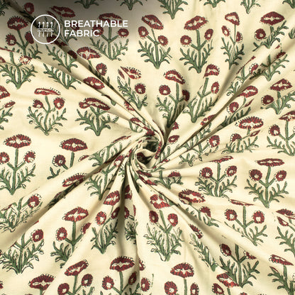 Floral Bagru Handblock Pure Cotton Fabric