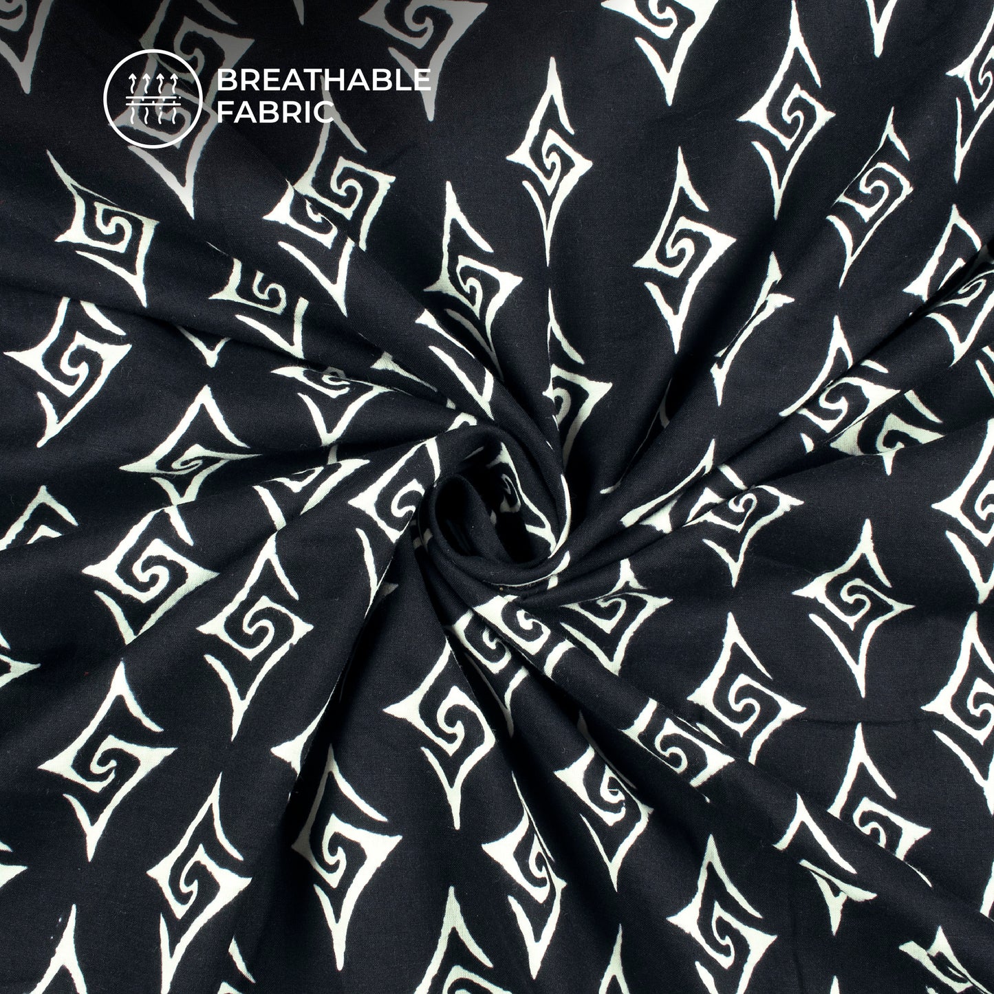 Geometric Monochrome Handblock Pure Cotton Fabric