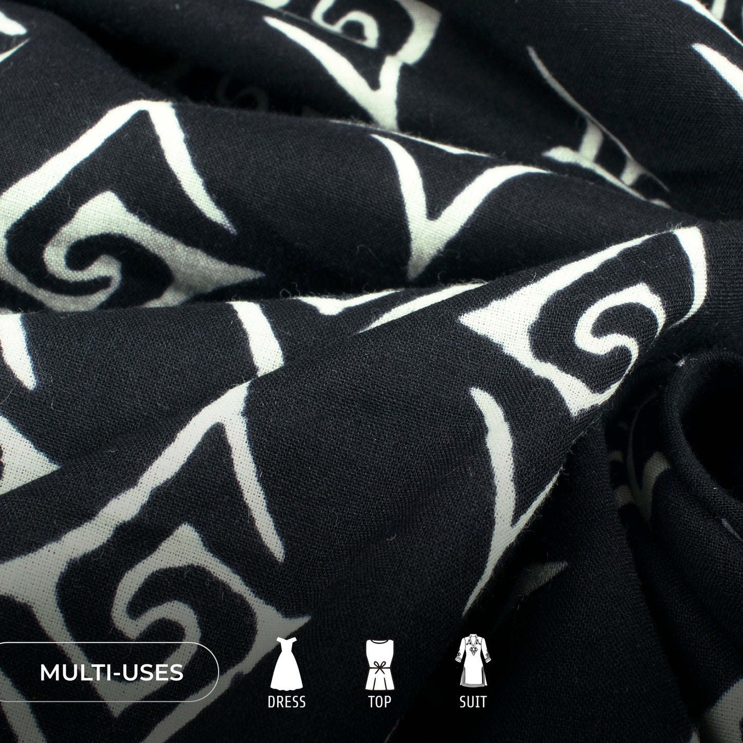 Geometric Monochrome Handblock Pure Cotton Fabric