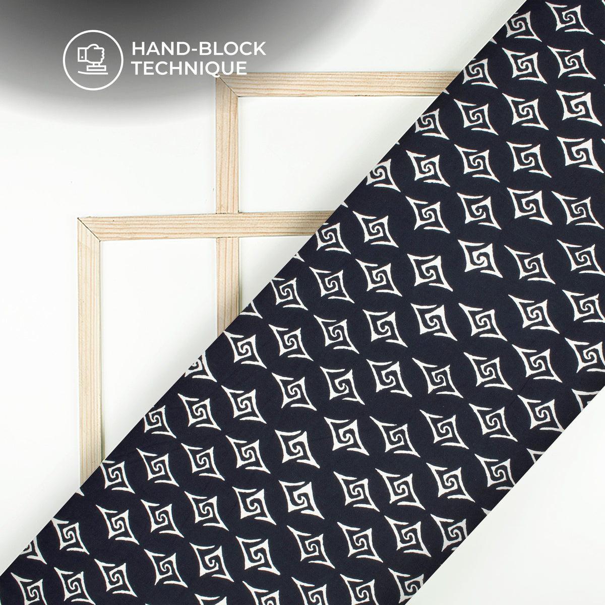 Geometric Monochrome Handblock Pure Cotton Fabric