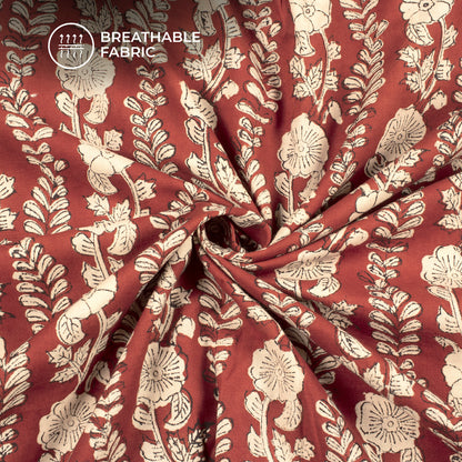 Floral Bagru Handblock Pure Cotton Fabric
