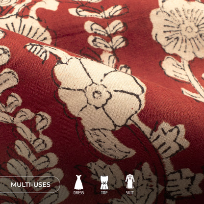 Floral Bagru Handblock Pure Cotton Fabric