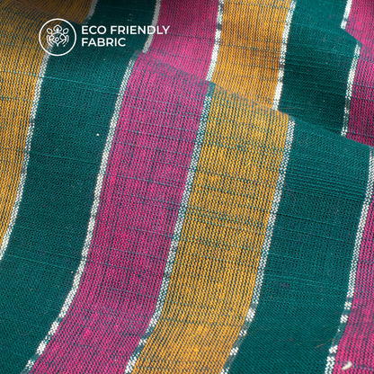 Multi-Color Stripes Lurex Slub Pure Handloom Cotton Slub Fabric