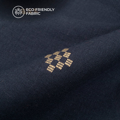 Exclusive Navy Blue Dobby Butta Pure Handloom Cotton Slub Fabric