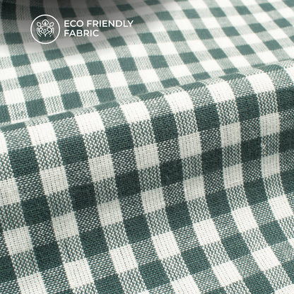 Green And White Checked Pure Handloom Cotton Slub Fabric