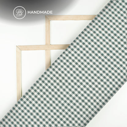 Green And White Checked Pure Handloom Cotton Slub Fabric