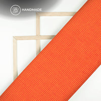 Orange Checked Pure Handloom Cotton Slub Fabric