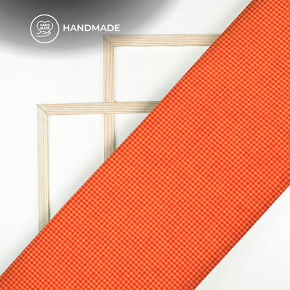 Orange Checked Pure Handloom Cotton Slub Fabric