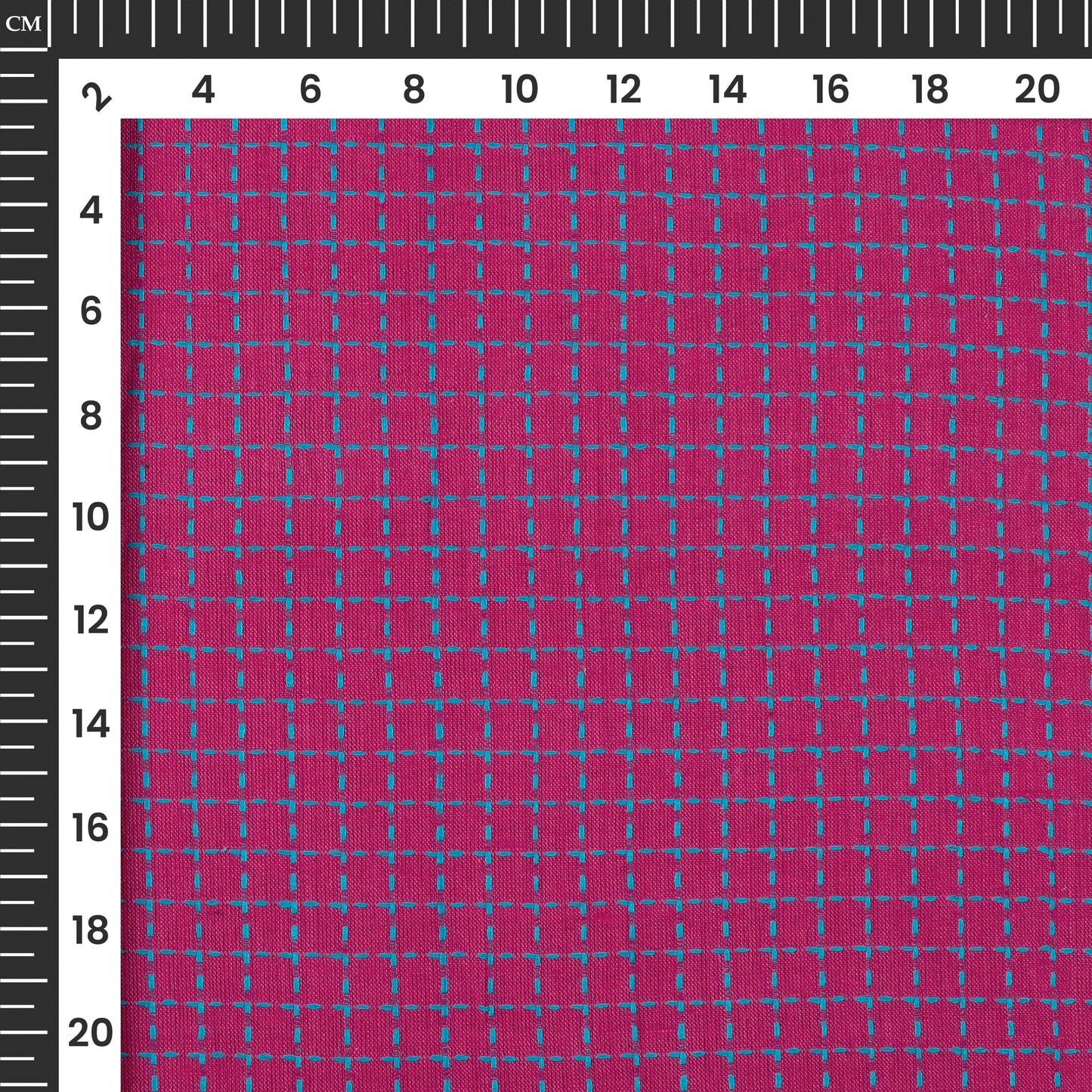 Magenta Pink And Blue Checks Dobby Handloom Cotton Fabric