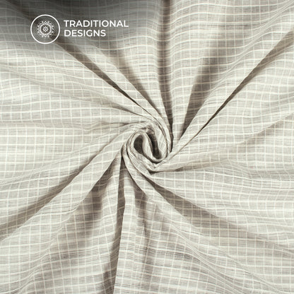 Trendy White Rib Checks Handloom Cotton Fabric