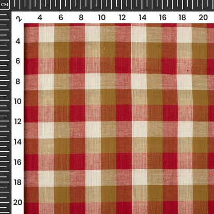 Trendy White And Red Checks Handloom Cotton Fabric