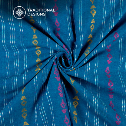 Royal Blue And White Stripes Kantha Handloom Cotton Fabric