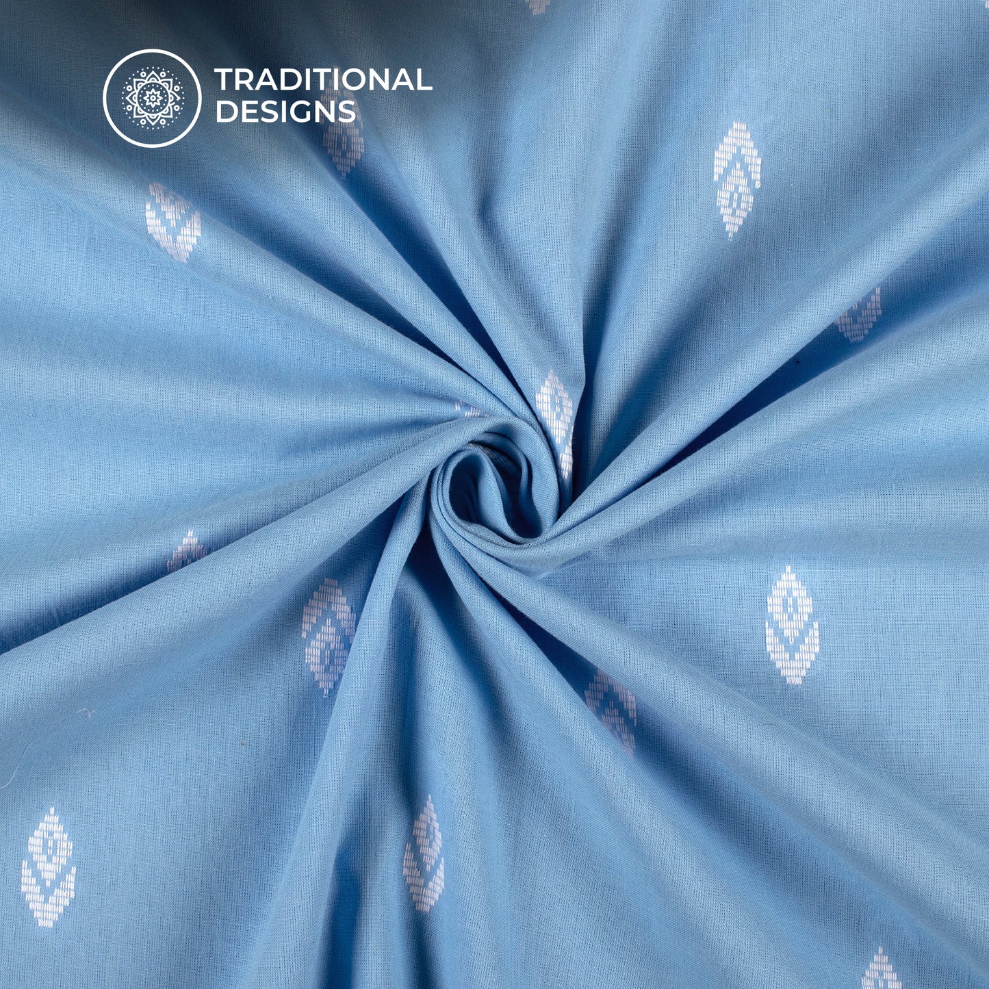 Maya Blue Thread Floral Dobby Handloom Cotton Fabric