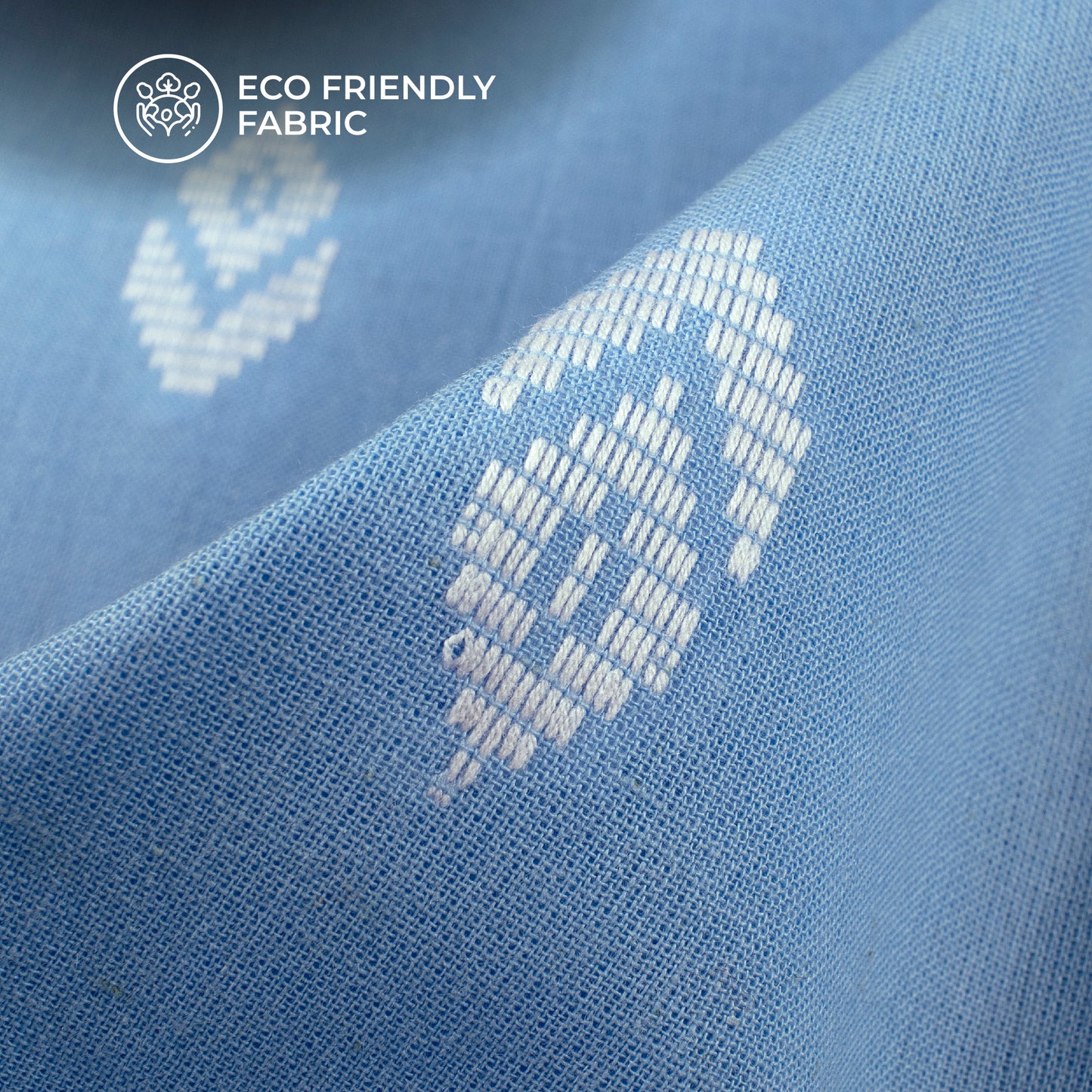 Maya Blue Thread Floral Dobby Handloom Cotton Fabric