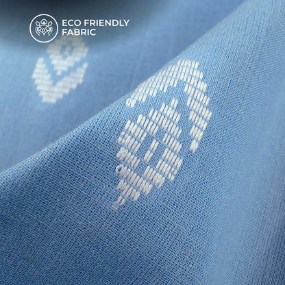 Maya Blue Thread Floral Dobby Handloom Cotton Fabric