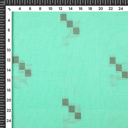 Mint Blue And Grey Thread Geometric Handloom Cotton Fabric
