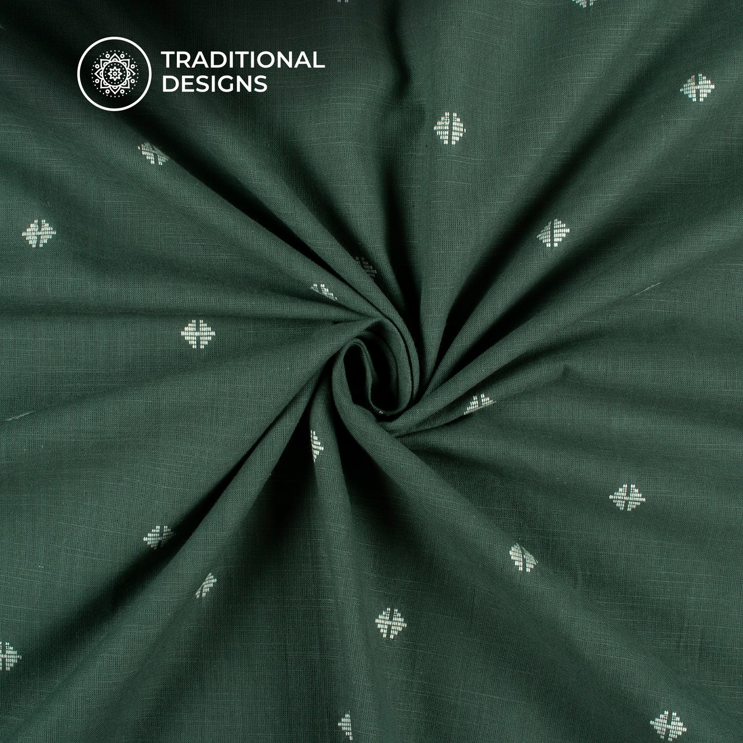 Pine Green Triangle Booti Dobby Handloom Cotton Fabric