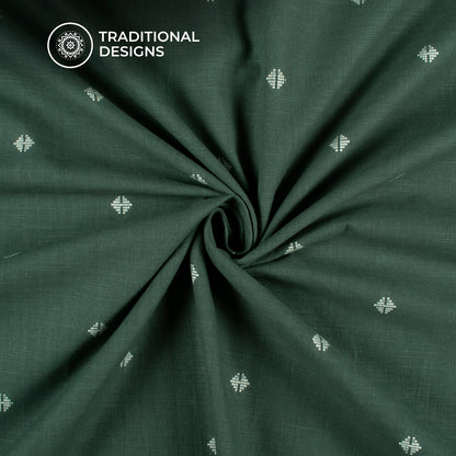 Pine Green Triangle Booti Dobby Handloom Cotton Fabric