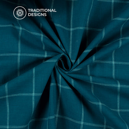 Purssian Blue And White Checks Handloom Cotton Fabric