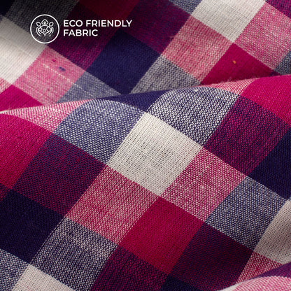 Blue And White Checked Handloom Cotton Fabric