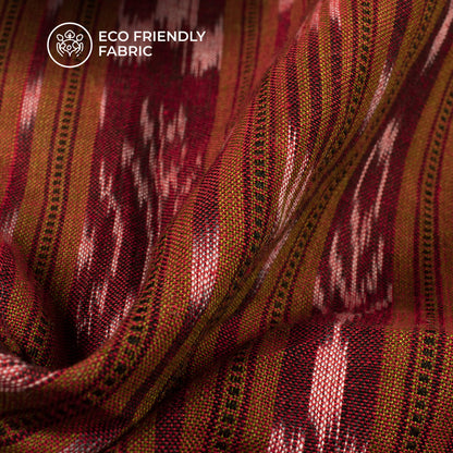 Maroon Stripes Pattern Pre-Washed Sambhalpuri Ikat Cotton Fabric