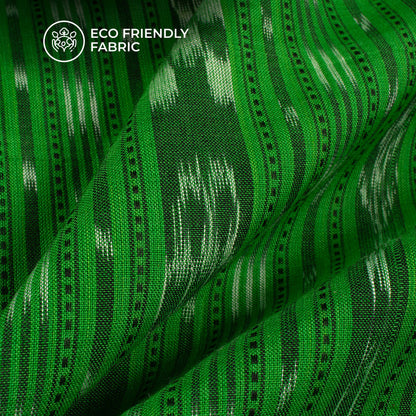 Forest Green Stripes Pattern Pre-Washed Sambhalpuri Ikat Cotton Fabric