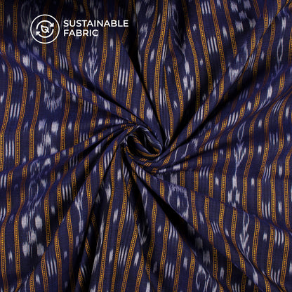 Navy Blue Stripes Pattern Pre-Washed Sambhalpuri Ikat Cotton Fabric