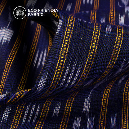 Navy Blue Stripes Pattern Pre-Washed Sambhalpuri Ikat Cotton Fabric