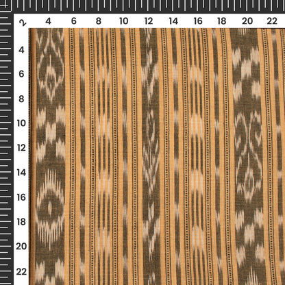Flaxen Yellow Stripes Pattern Pre-Washed Sambhalpuri Ikat Cotton Fabric