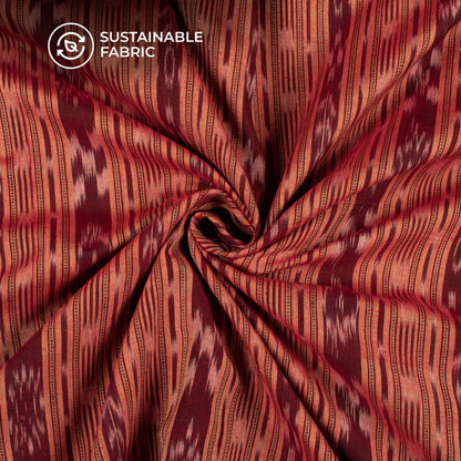 Cantaloupe Orange Stripes Pattern Pre-Washed Sambhalpuri Ikat Cotton Fabric