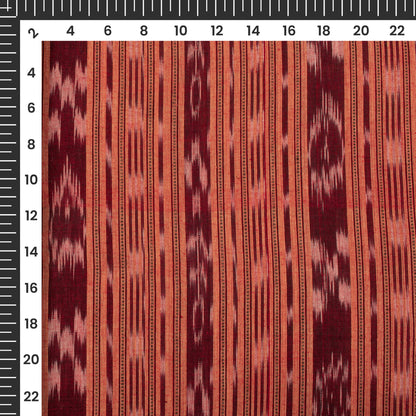 Cantaloupe Orange Stripes Pattern Pre-Washed Sambhalpuri Ikat Cotton Fabric