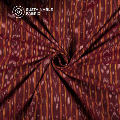 Maroon Stripes Pattern Pre-Washed Sambhalpuri Ikat Cotton Fabric