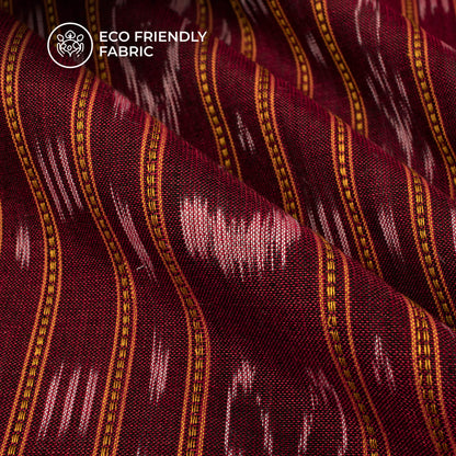 Maroon Stripes Pattern Pre-Washed Sambhalpuri Ikat Cotton Fabric