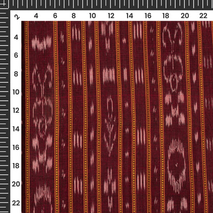 Maroon Stripes Pattern Pre-Washed Sambhalpuri Ikat Cotton Fabric