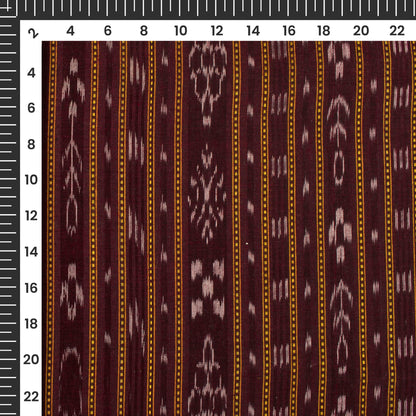 Dark Brown Stripes Pattern Pre-Washed Sambhalpuri Ikat Cotton Fabric