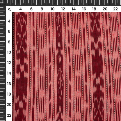 Light Red Stripes Pattern Pre-Washed Sambhalpuri Ikat Cotton Fabric