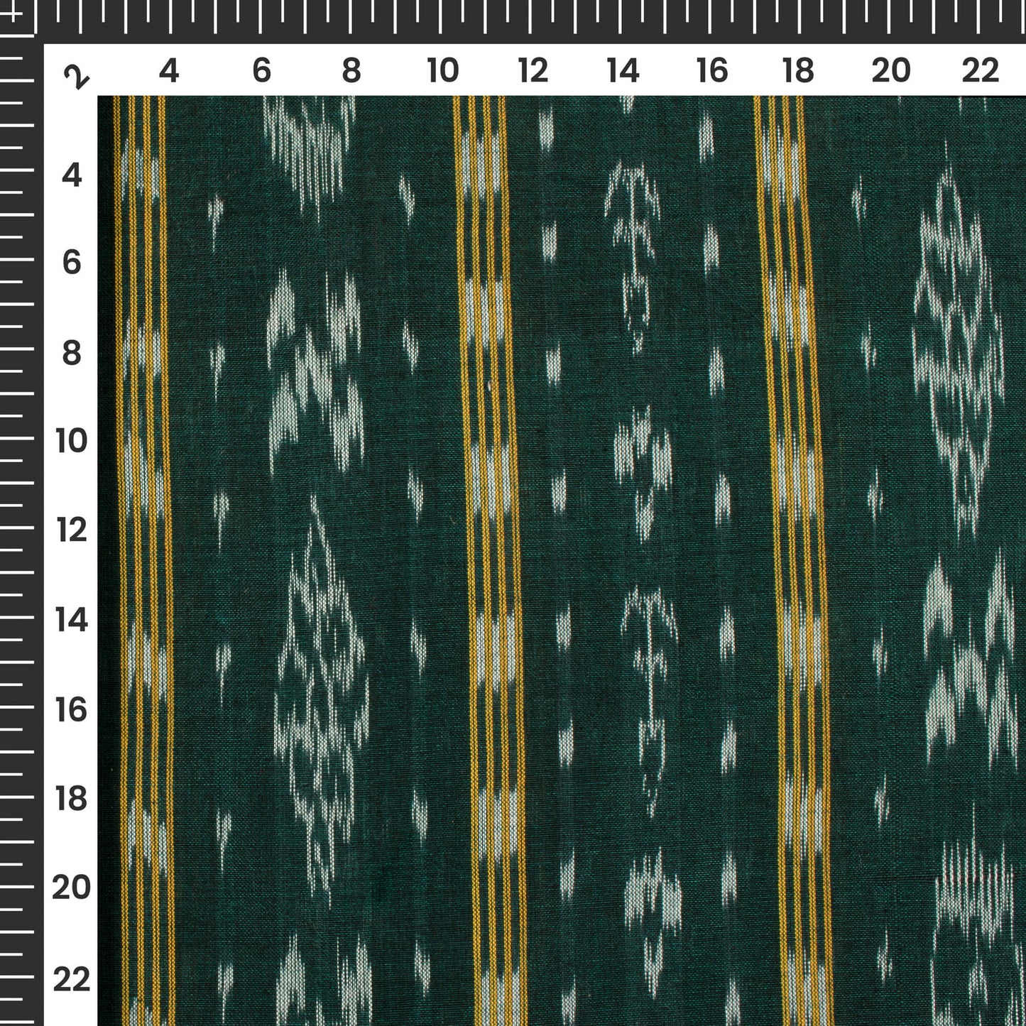 Bottle Green Stripes Pattern Pre-Washed Sambhalpuri Ikat Cotton Fabric