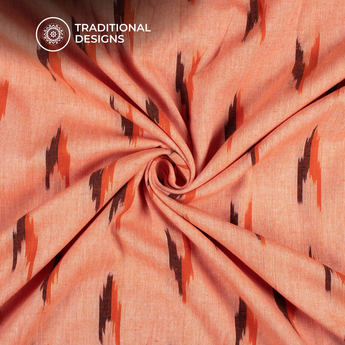 Peach Geometric Pre-Washed Pochampally Ikat Cotton Fabric