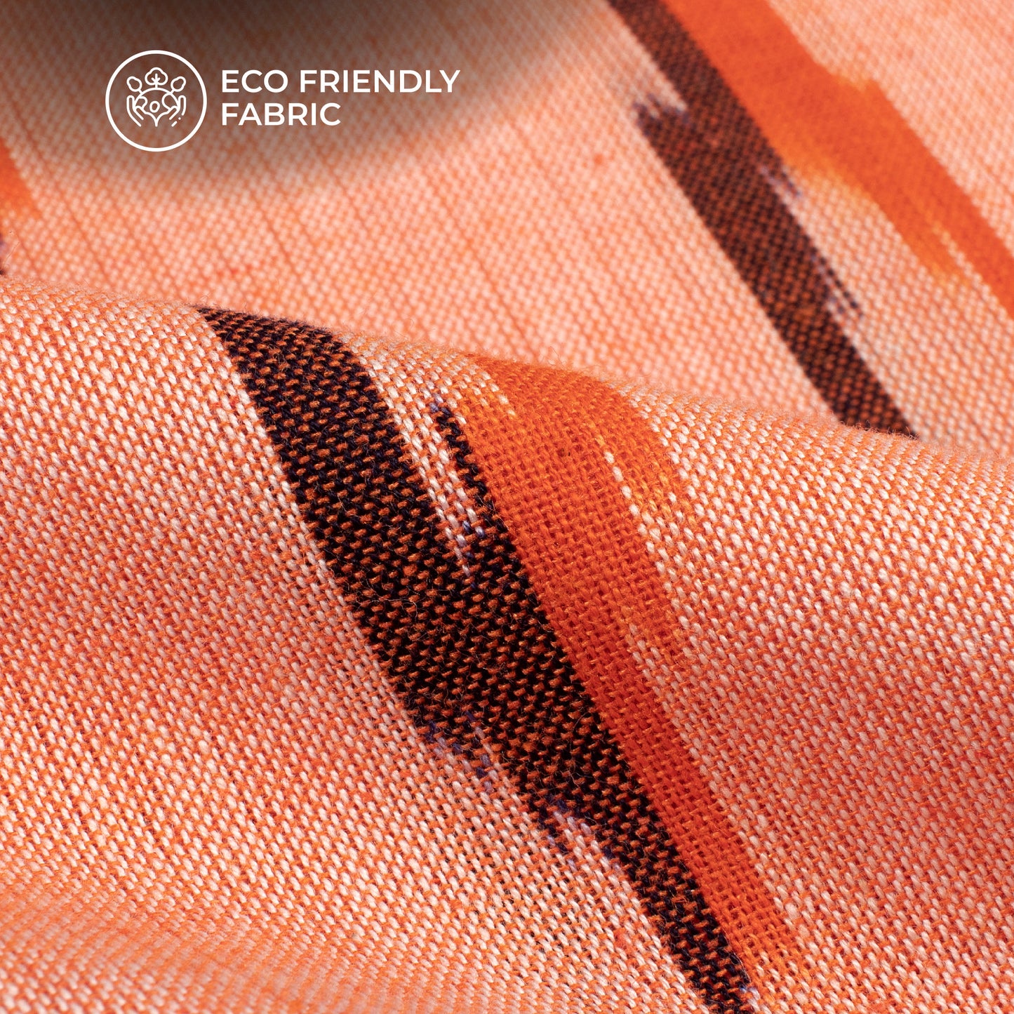 Peach Geometric Pre-Washed Pochampally Ikat Cotton Fabric
