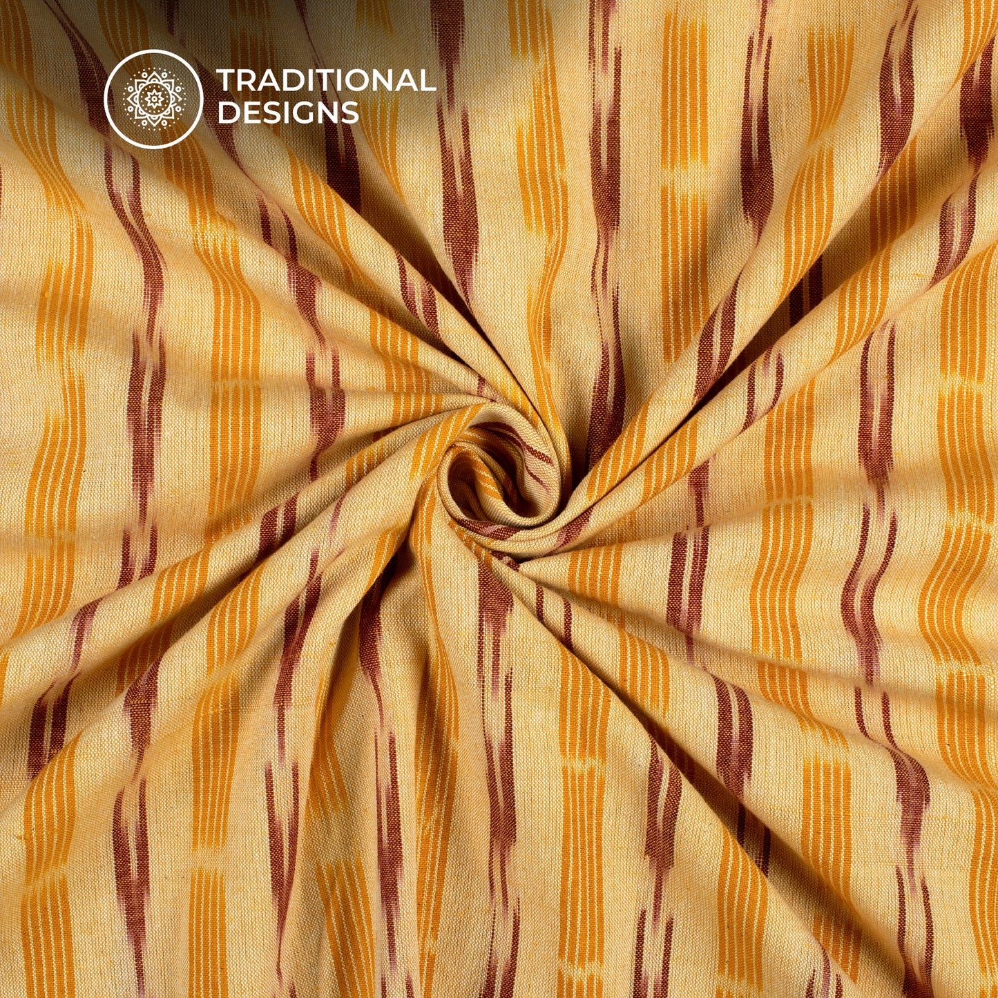 Yellow Stripes Pre-Washed Pochampally Ikat Cotton Fabric