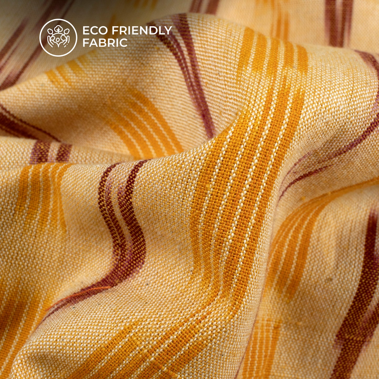 Yellow Stripes Pre-Washed Pochampally Ikat Cotton Fabric