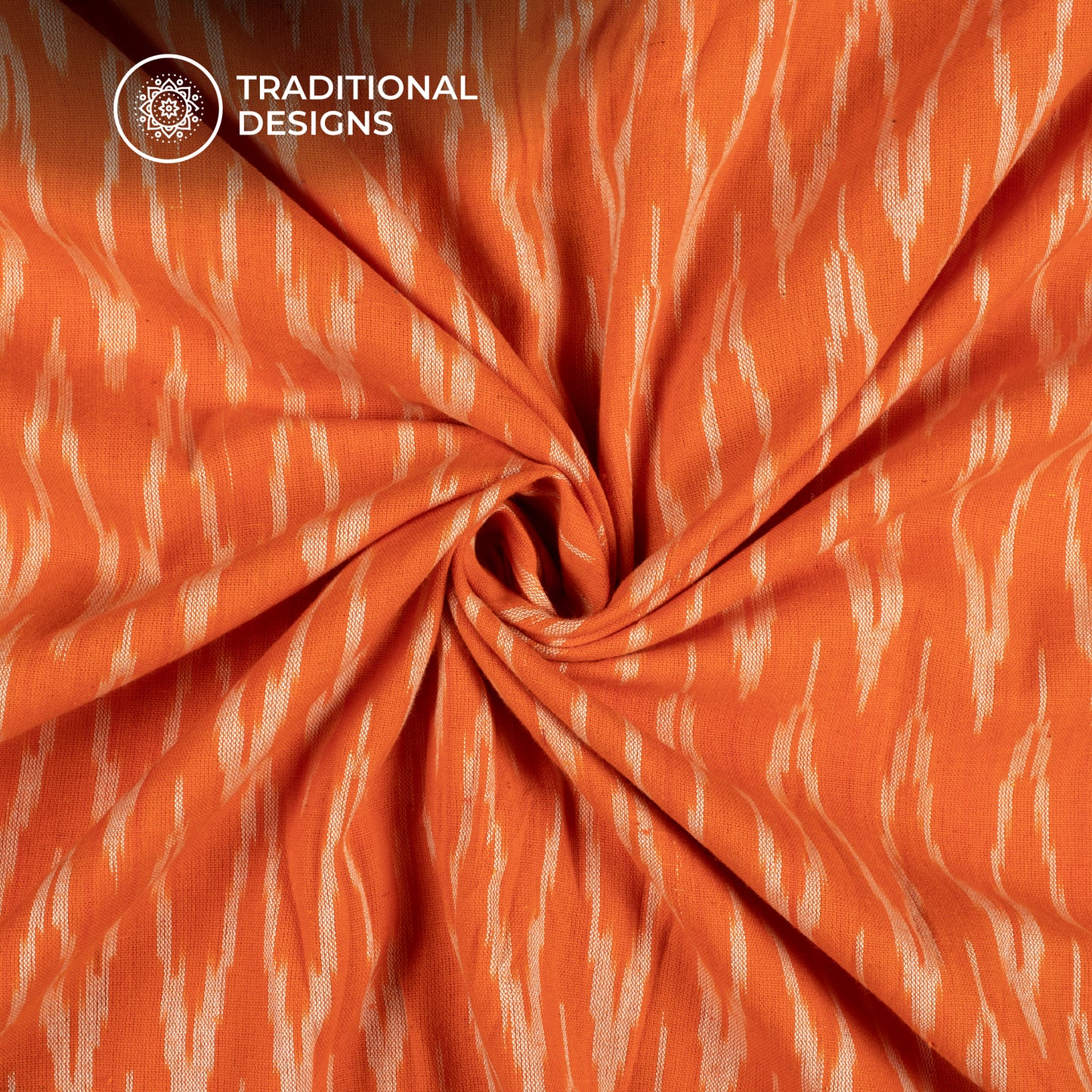 Orange Chevron Pre-Washed Pochampally Ikat Cotton Fabric