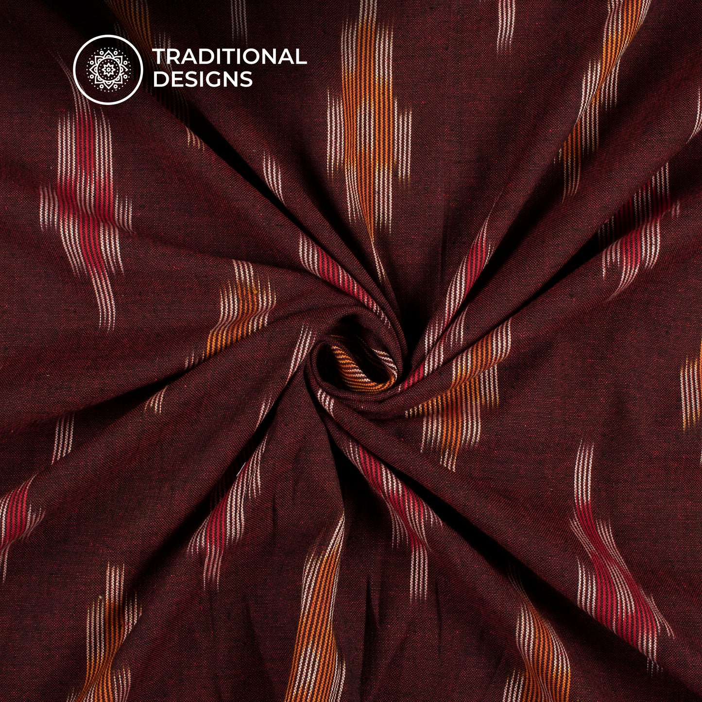 Dark Brown Geometric Pre-Washed Pochampally Ikat Cotton Fabric