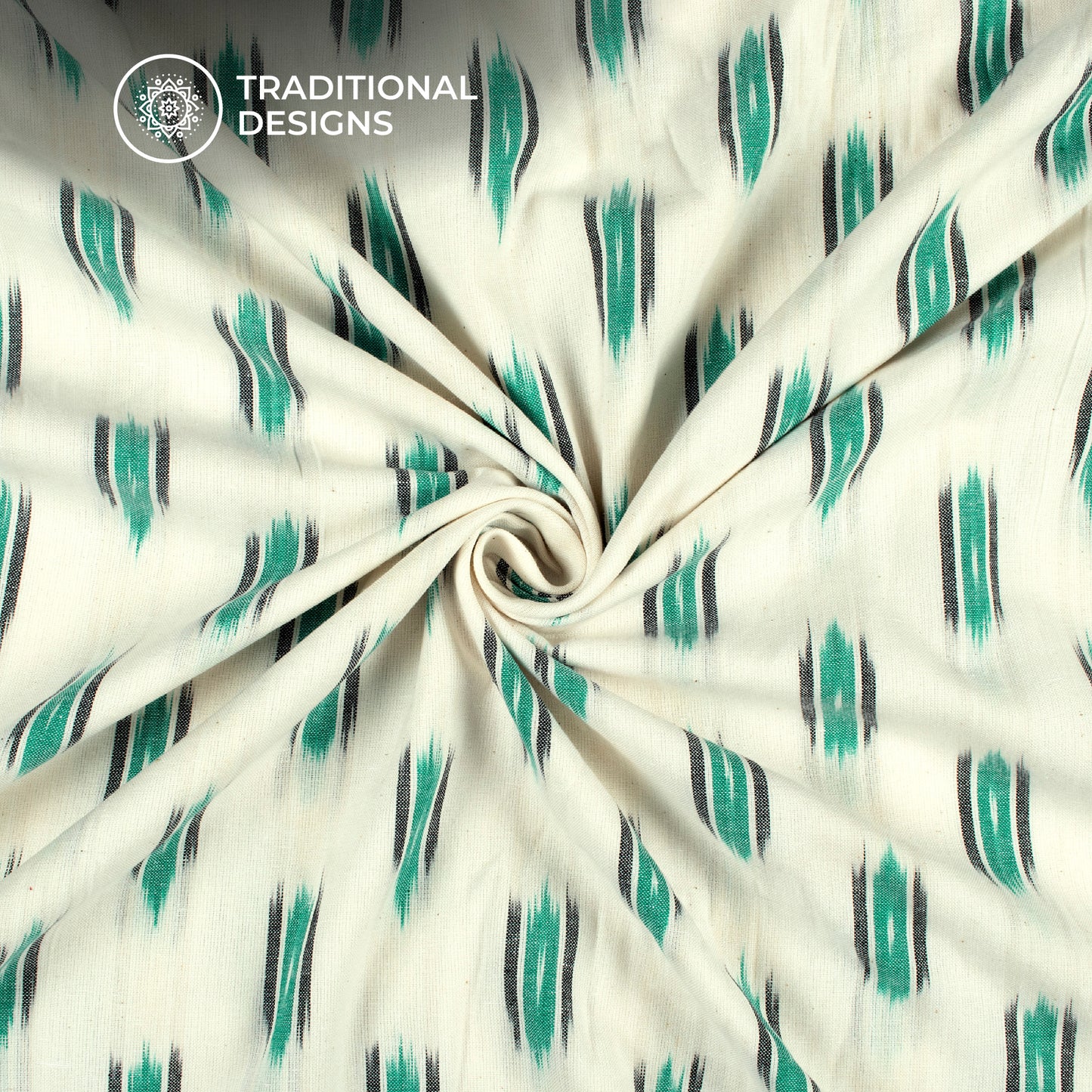 Teal Green Stripes Pre-Washed Pochampally Ikat Cotton Fabric