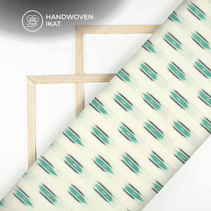 Teal Green Stripes Pre-Washed Pochampally Ikat Cotton Fabric