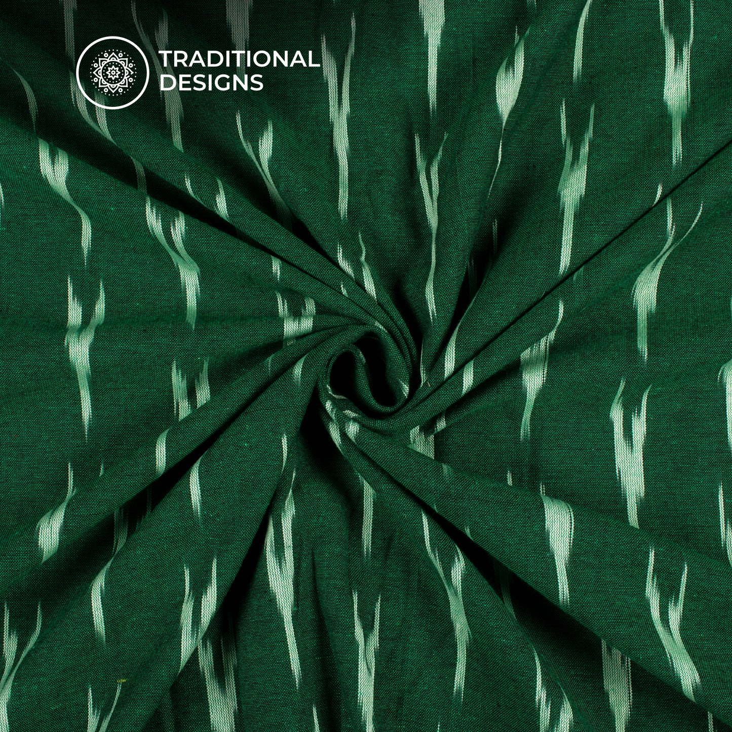 Dark Green Pre-Washed Pochampally Ikat Cotton Fabric