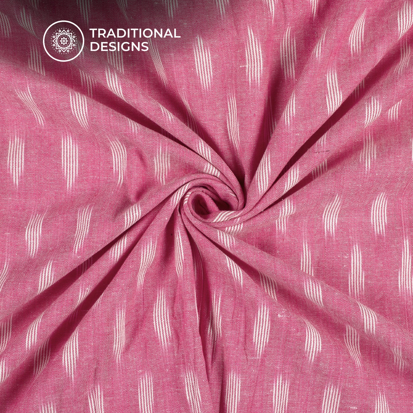 Pink And White Stripes Pre-Washed Pochampally Ikat Cotton Fabric