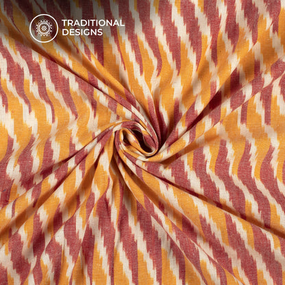 Yellow Leheriya Pre-Washed Pochampally Ikat Cotton Fabric